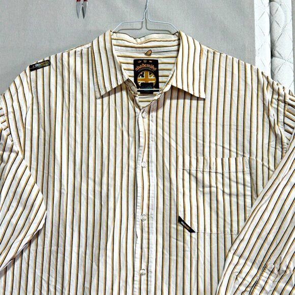 Akademiks Dress Shirt Men's XL Long Sleeve Orange White Striped 100% Cotton - Picture 2 of 16